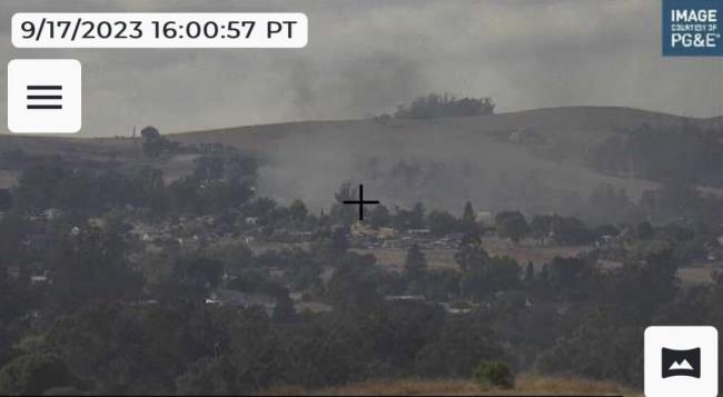 Smoke emanating from a fire near Middle Two Rock Road on Sunday afternoon, Sept. 17, 2023. (Cal Fire)